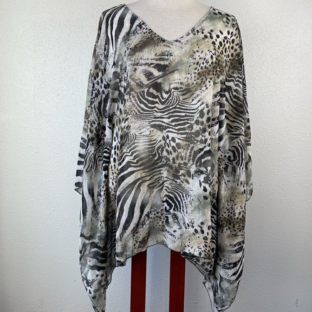 NWT Allison Taylor Sheer Animal Print Poncho Style Top Size M
